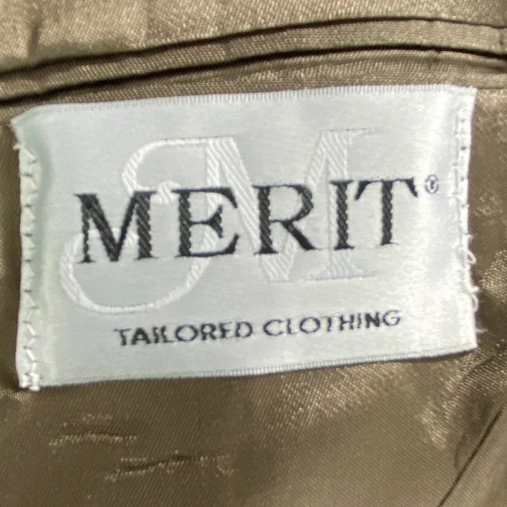 Merit Harris Tweed Grey Herringbone Wool Blazer Sport Coat 44L Tailored in USA